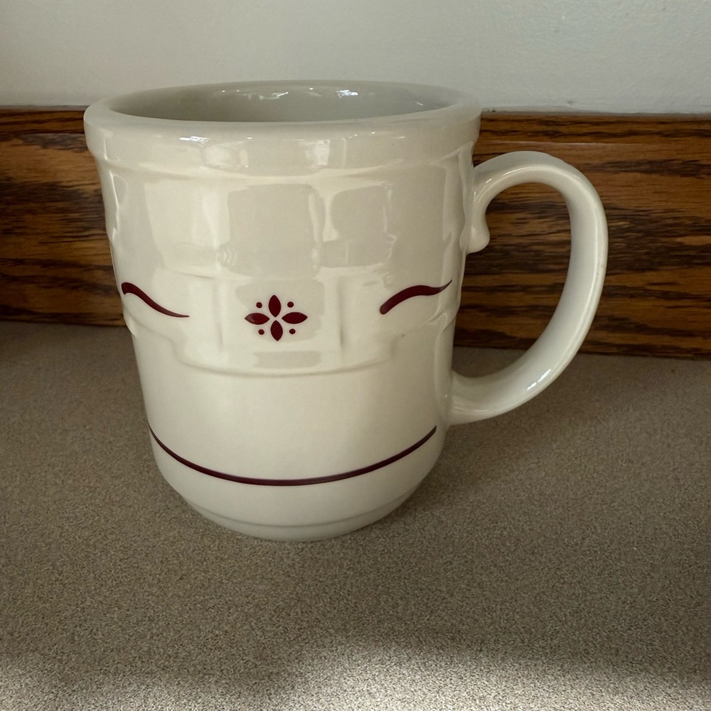 Longaberger Cream Mug with burgundy Detailing